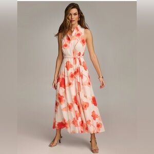 Donna Karan New York Women’s Floral Chiffon Sleeveless Shirt Dress Size 16 NWOT